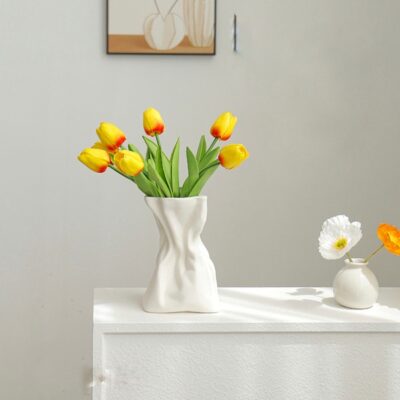 Pleated White Vase